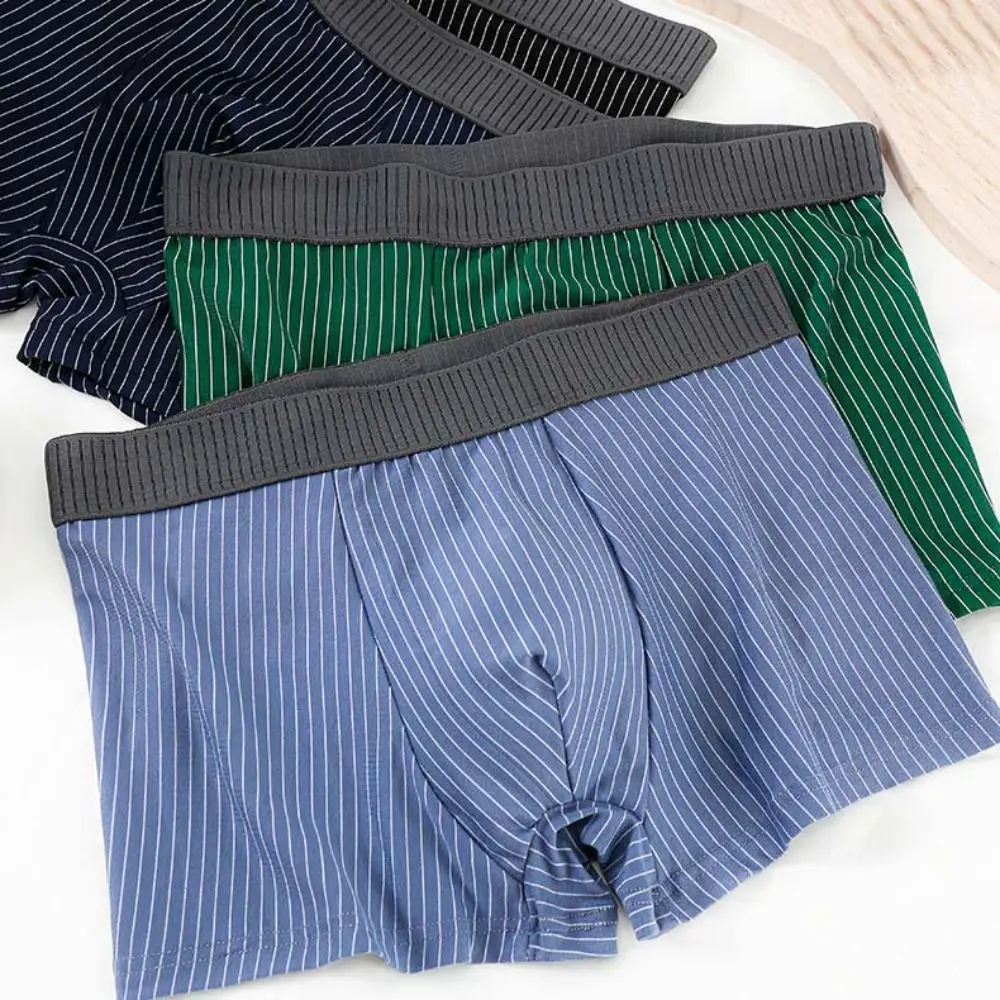 

4PCS Breathable Stripe Men's Flat Panties Large Size Mid Waist Sporty Boxers Shorts Briefs Underpants Men's Underwear Male