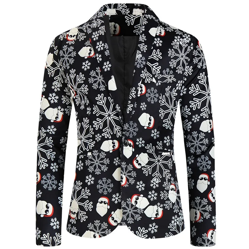 Men Christmas Suit Snowflake Snowman Print Blazer Jacket Pants Vests Tuxedo Suits Set for Christmas Party