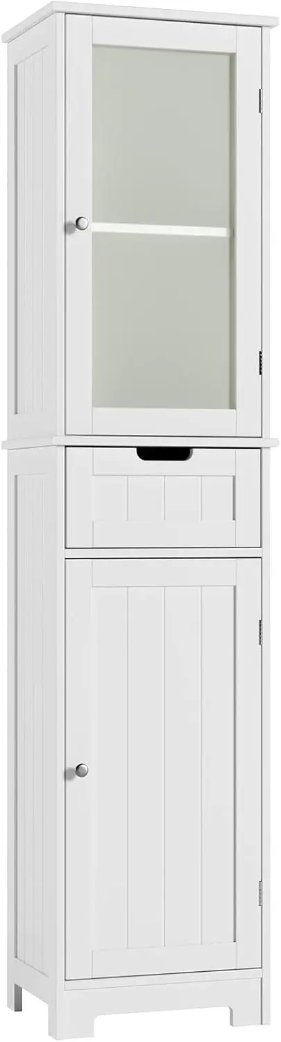 

Bathroom Cabinet, Storage Cabinet with 2 Doors & 1 Drawer, Floor Freestanding Cabinet with Adjustable Shelves White