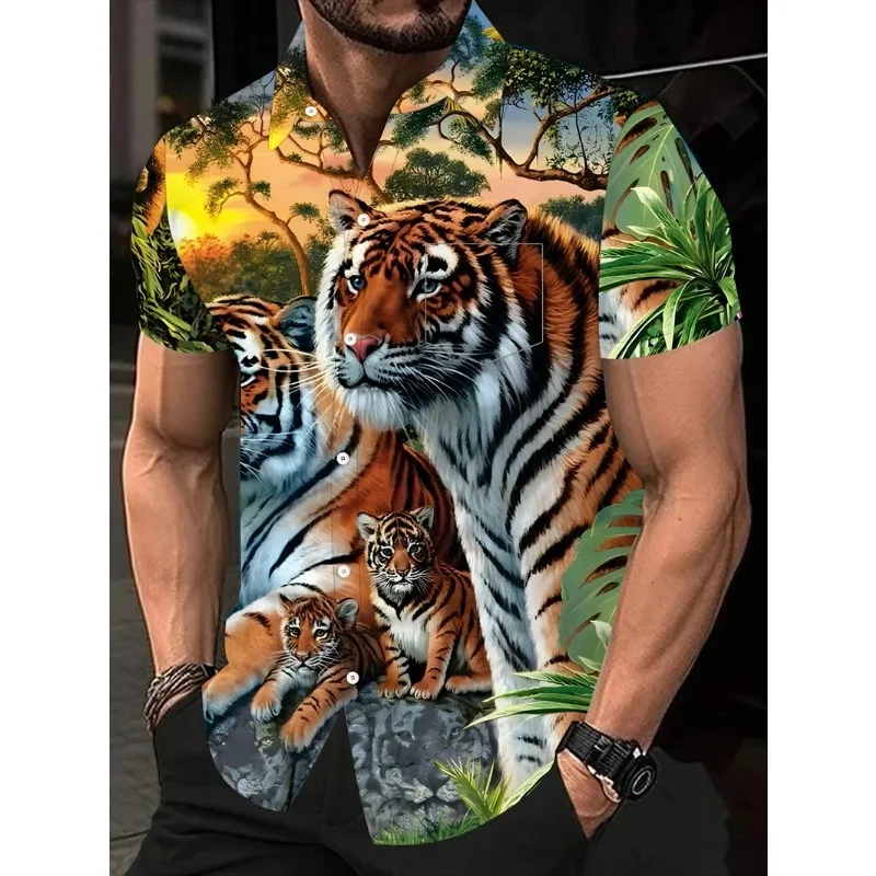 

Men's Clothing Loose Hawaiian Shirts 2026 Men's Tiger Shirt 3D Printed Fashion Animal Pattern Short Sleeved Tops Vintage Casual
