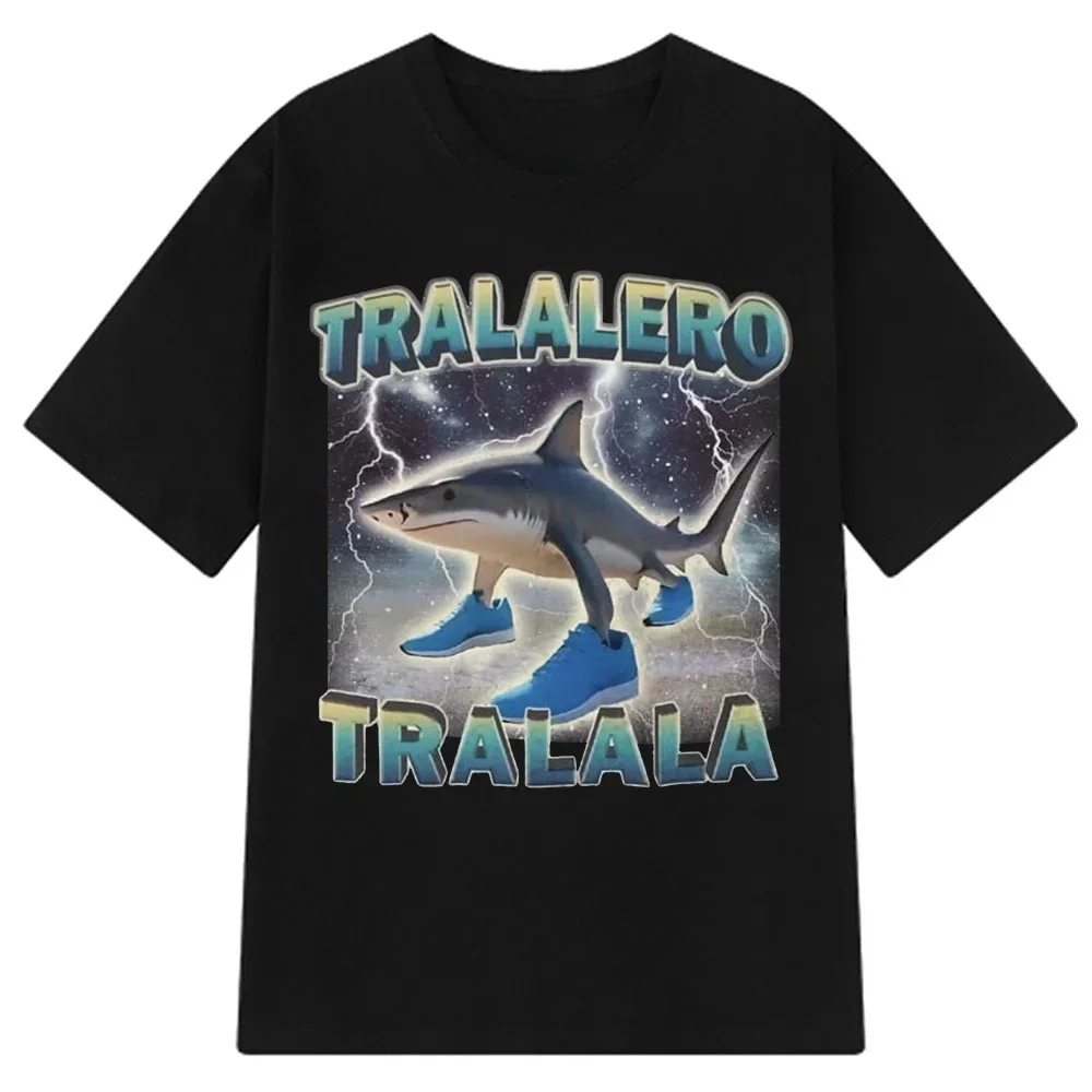 الصحور ميمي تي شيرت Tralalero Tralala Bombardiro Crocodilo متعة التي شيرت الرجال والنساء محبوك قصيرة الأكمام تي شيرت