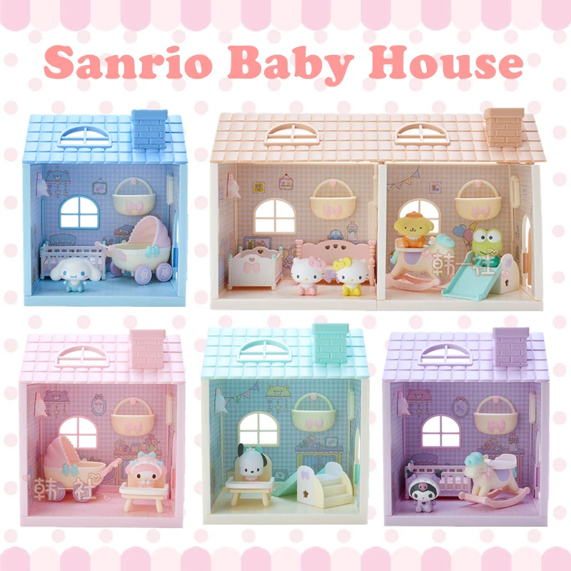 

Kawaii My Melody Kuromi Cinnamoroll Houses Villa Building Model Assembled Toys Anime Sanrio Girly Heart Cute Desktop Decorations