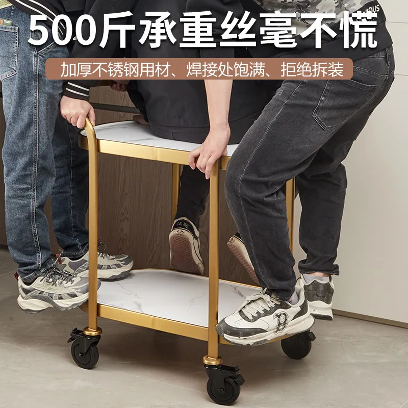 Hand Push Two-layer Service Cart Hotel Multi-function Cart High-end Ultra-quiet Wheels