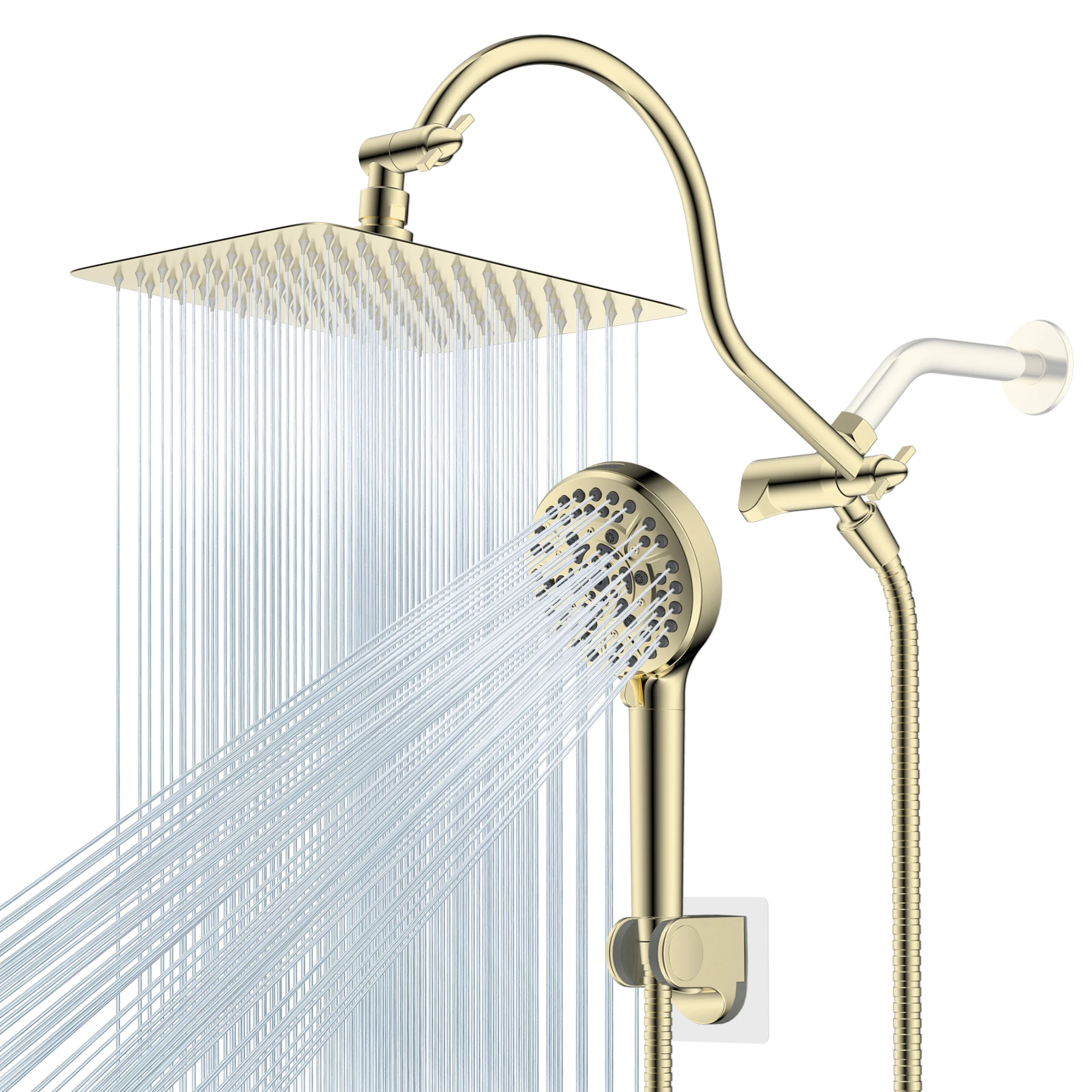

Hibbent 10'' High Pressure Rainfall Shower Head Handheld Spray Combo with 12'' Adjustable Curved Shower Extension Arm
