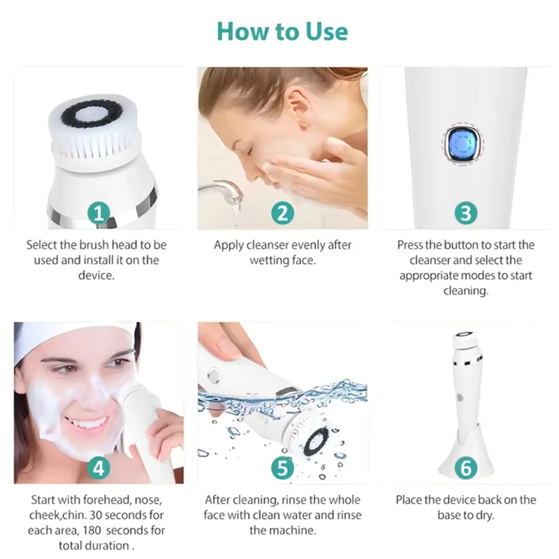 4 In1 전기 클렌징 브러시 방수 페이스 마사지 클렌징 장치 깊은 클렌징 제거 블랙헤드 모공-VVNB
