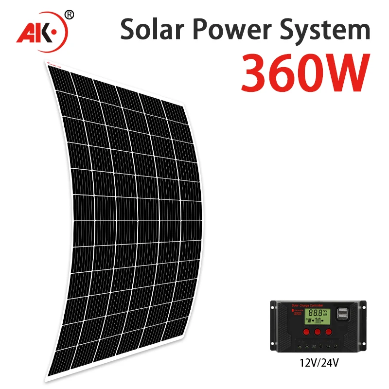 AK 360W flexible solar panel 21v 18v high efficiency battery charger module is suitable for camping car boat RV solar panel