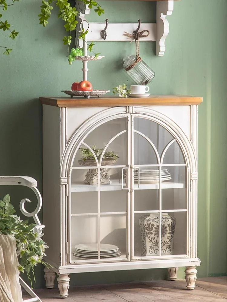 Old white solid wood home display case porch locker