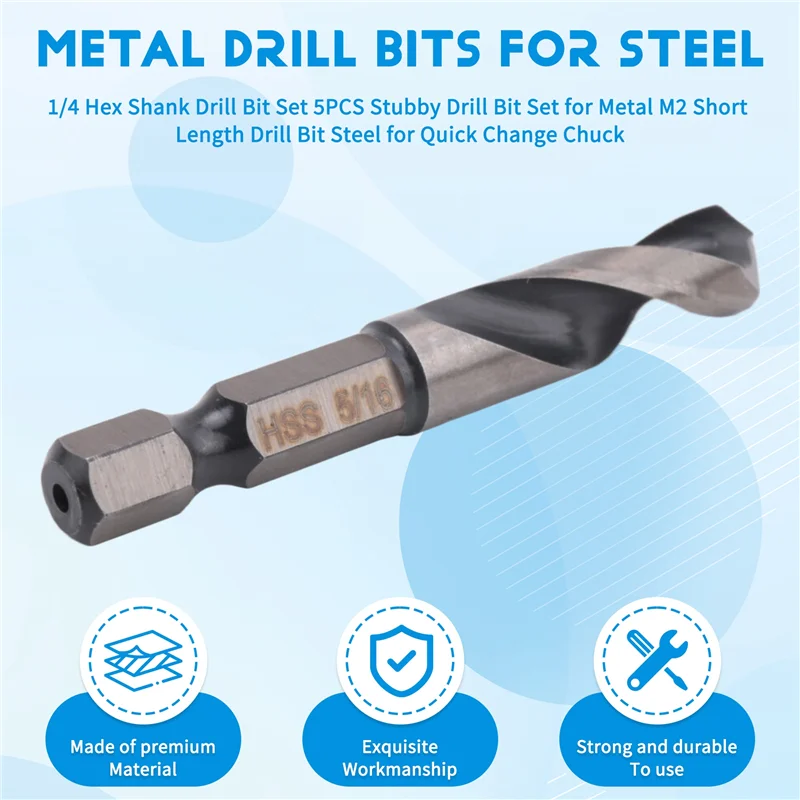 ABLU-5Piece conjunto de broca atarracado ângulo direito conjunto para metal m2 comprimento curto broca aço para mudança rápida mandril