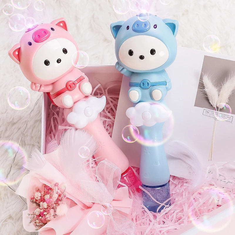 การ์ตูนน่ารักหมูไฟฟ้า Bubble Gun ของเล่นเด็ก Bubbles เครื่องอัตโนมัติสบู่ Blower พร้อมแสงปาร์ตี้กลางแจ้ง Bubble House ของขวัญ