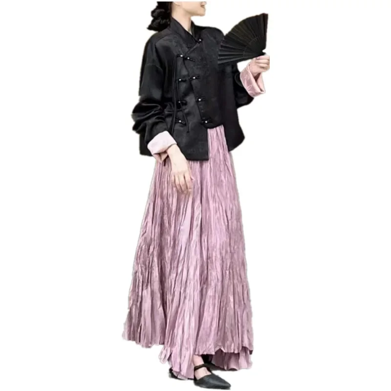 Elegant Drape Crumpled Skirts Women Summer Elastic Waist Big-Hem Long Skirts Large Size Loose Umbrella Skirts Female Streetwear