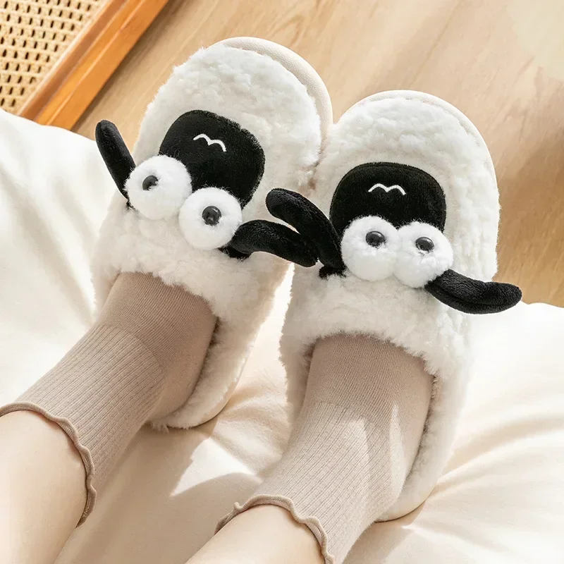 Cartoon Cotton Slippers Couples Cute Little Sheep Men Women Winter Home Warm Comfortable Indoor Anti Slip Floor Cotton Slippers