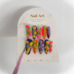 Handmade Colorful Press on Nails 3D Long Almond Shaped Fake Nail Tips Wearable Full Cover European False Nail Tips