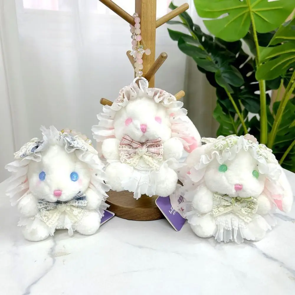 Prinses pareljurk pluche konijn sleutelhanger gevuld cartoon konijn pop sleutelhanger Kawaii zachte hangende oor konijn hanger