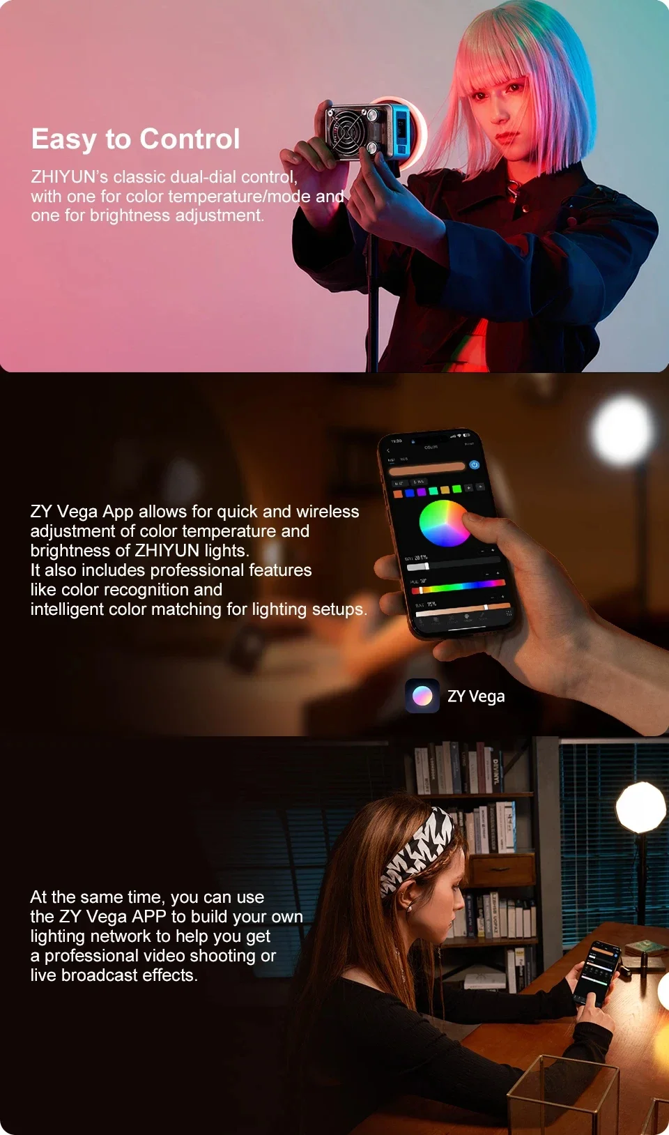 ZHIYUN MOLUS X60 X60RGB RGB 60W COB Luce video LED Luci tascabili Lampada di riempimento esterna portatile Illuminazione fotografica