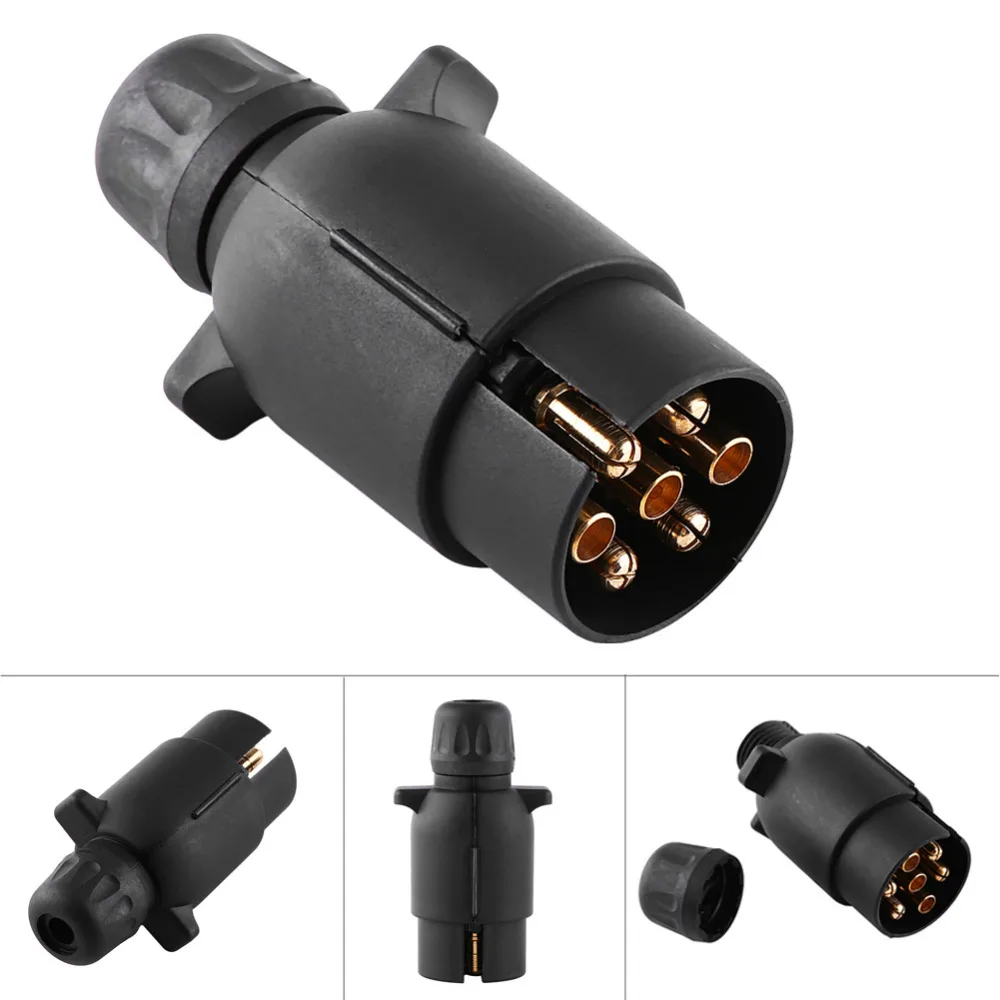 12V 7 Pin Electric Trailer Plug Car-Styling N-Type Plastic 7-Pole Wiring Connector Trailer Adapter Black Caravan Truck Plug