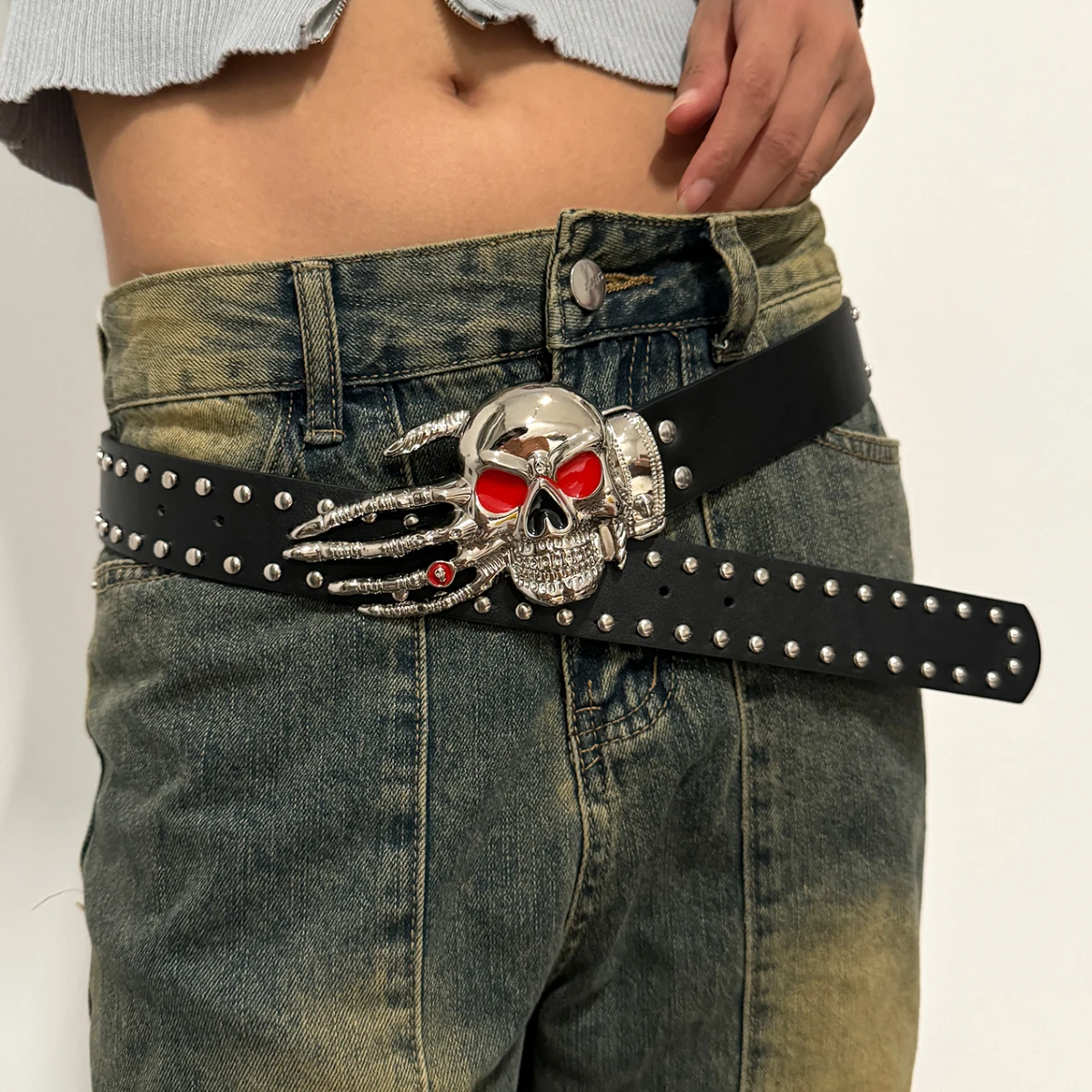 أحزمة للرجال والنساء بإبزيم جمجمة بانك ، حزام جينز ، أسود ، شارع ، حزام رجالي ، جودة عالية ، مصمم ، علامة تجارية فاخرة ، بين الرجال ، Y2K