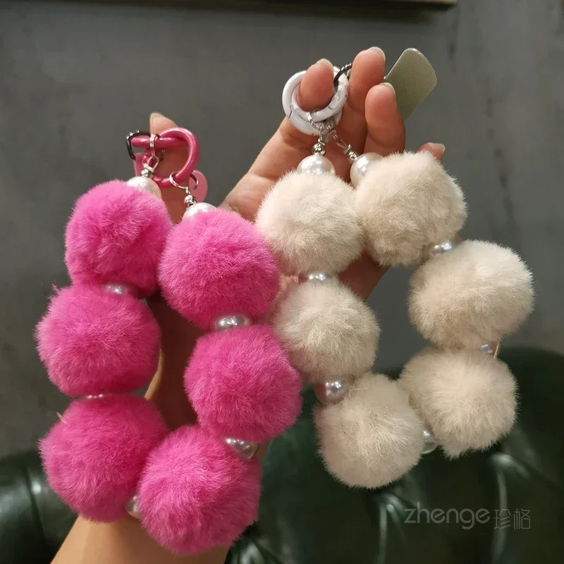 

Mobile Phone Lanyard Plush Ball Bead Pendant Winter Style Plush Lanyard Hand-held Chain Phone Case Universal Anti Loss Lanyard