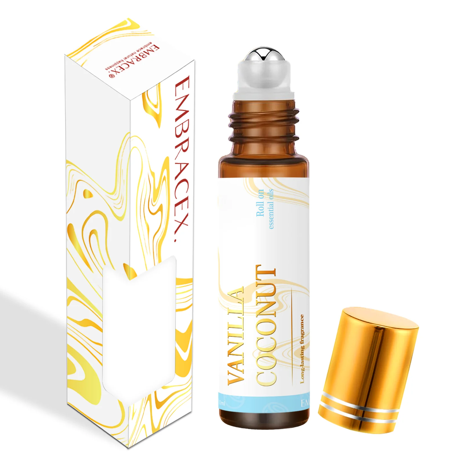 Fragancia de aceite esencial de coco y vainilla, aceites esenciales Roll-On de larga duración, regalos, perfume de aromaterapia para coche, 10ml