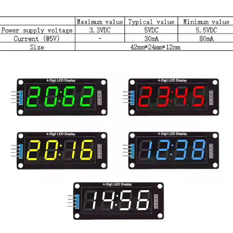 5pcsTM1637 0.56 Inch Four Digit LED Display Module Seven-Segment Digital Tube Clock  With Clock-Type Electronic Display Panel