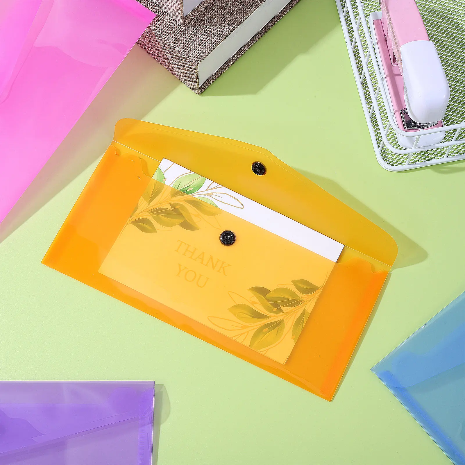 

6Pcs Clear Plastic Envelope Folder Document Storage Bag with Button Closure Lightweight Waterproof File Holder for Office School