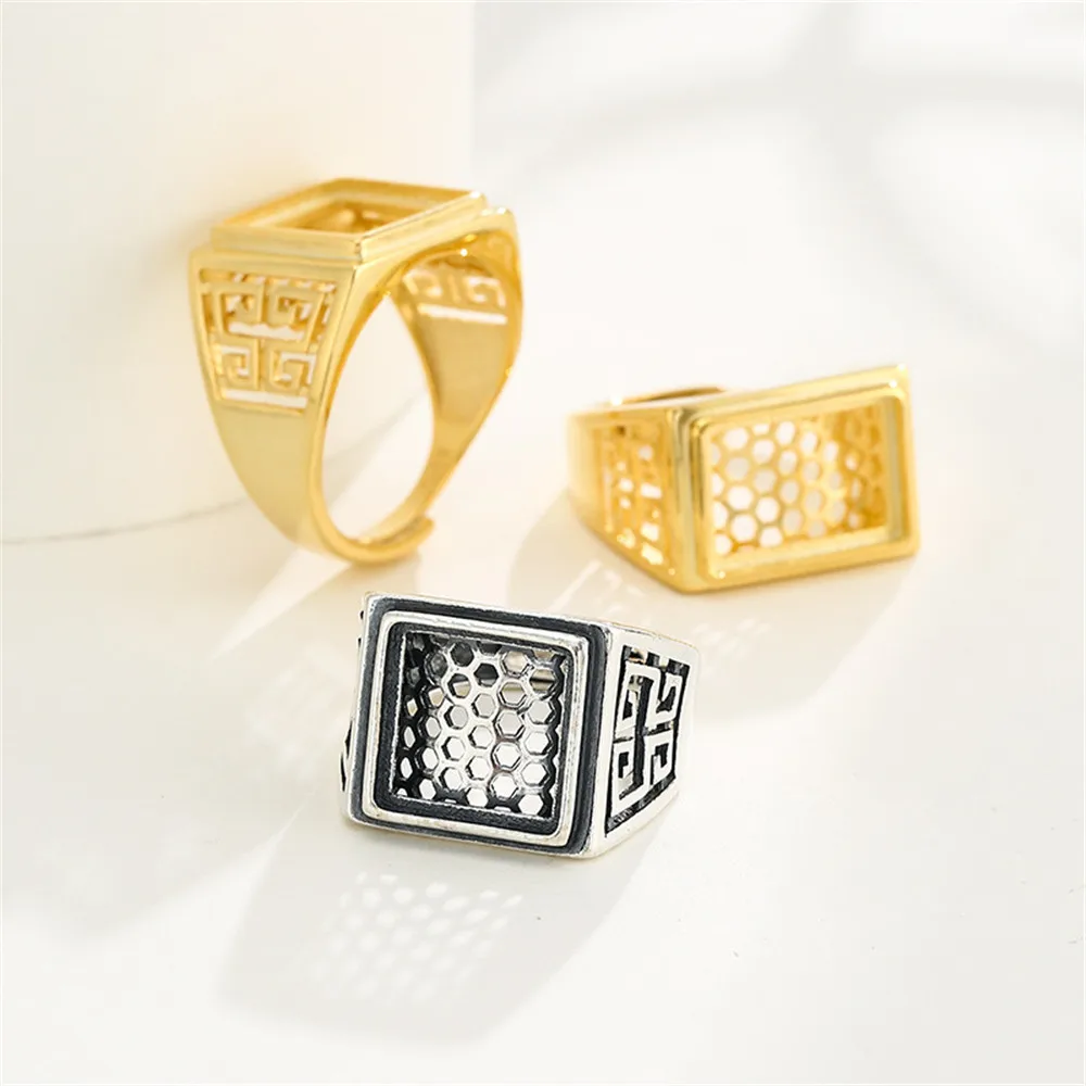 Ring Setting for 8x10mm/10x14mm/15x20mm/8x8mm/10x10mm/15x15mm Rectangle or Square Cabochons 925 Silver Adjustable Ring RB017S