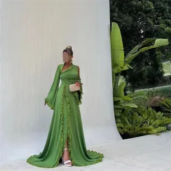 Fnoexw Graceful Arabic Evening Dresses Long Sleeves Green Prom Gowns فساتين سهرة Ruffles Formal Occasion Dress Robe De Soiree