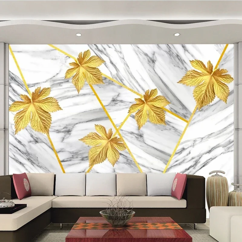 Custom 3D Photo Wallpaper Gold Maple Leaves Marble Pattern Wall Mural Canvas Living Room TV Backdrop Decoration Home Improvement