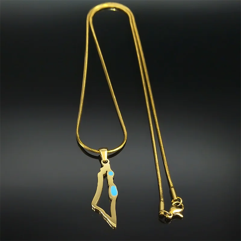 Israel Palestine Country Map Pendant Necklace Neck Chain for Women Men Stainless Steel Country Geography Jewelry Gift Wholesale view 3
