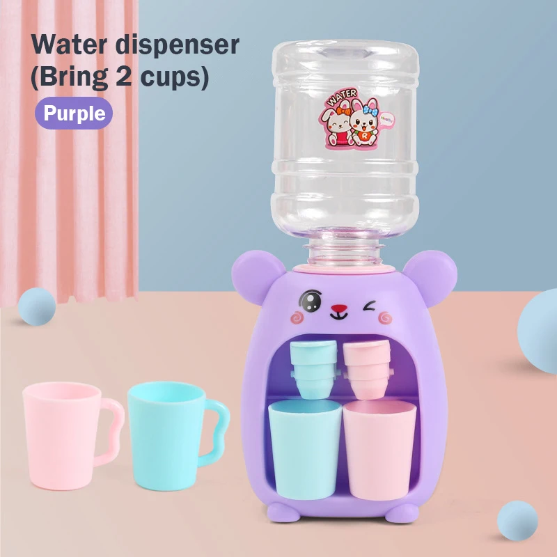 Mini Children Dual Water Dispenser Toy Girls Cold/Warm Water Juice Milk Drinking Fountain Simulation Cartoon Kitchen Toys Gifts