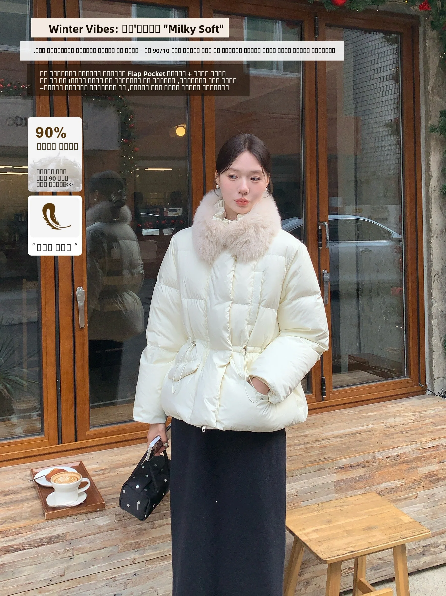 

Теплое пуховое пальто с вельветовым воротником на шнурке, съемным меховым воротником, крупным цветочным узором, в корейском стиле, свободного кроя