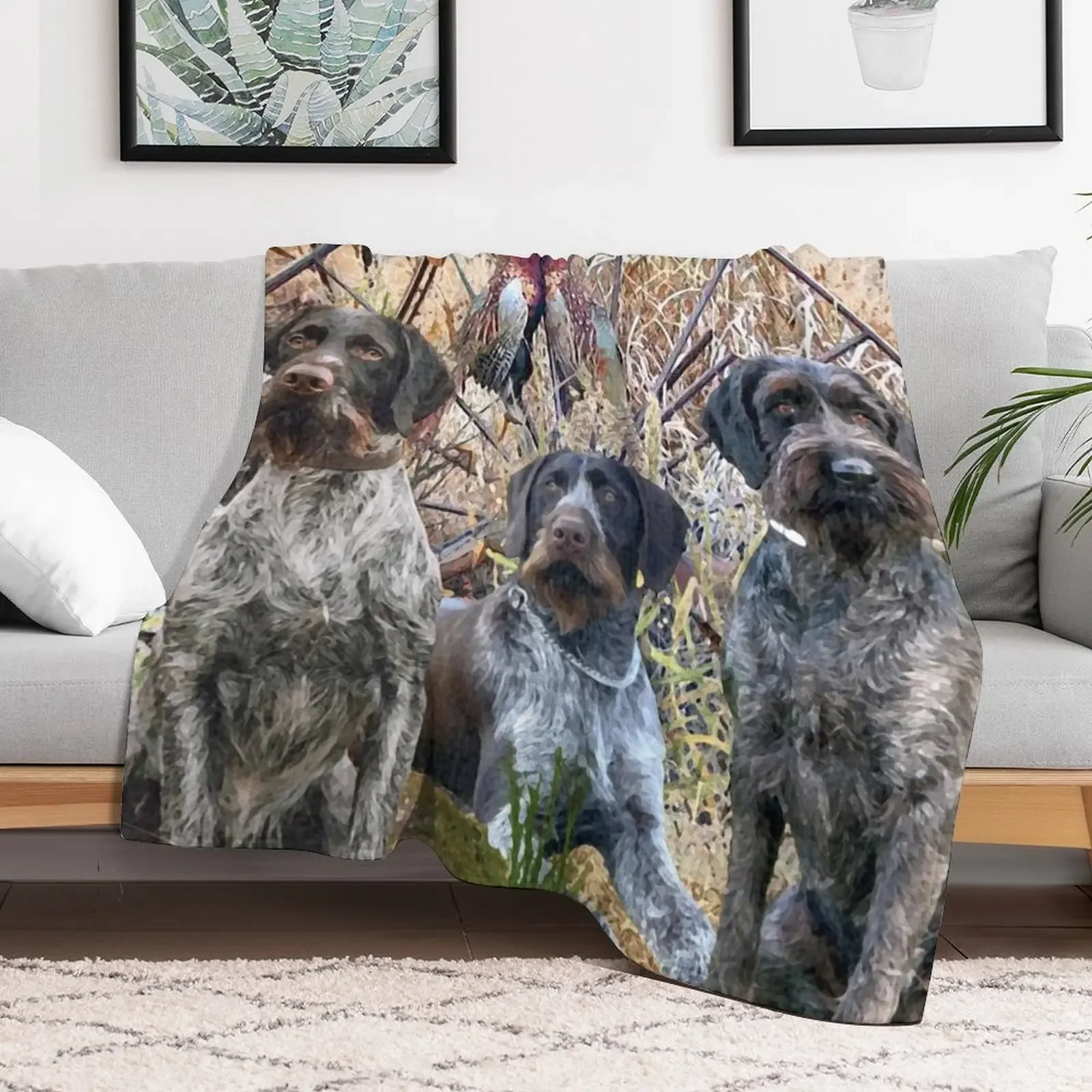 German Wirehaired Pointers with pheasants (GWP) Throw Blanket Cozy Microfiber Throw Blanket for Home Bedroom