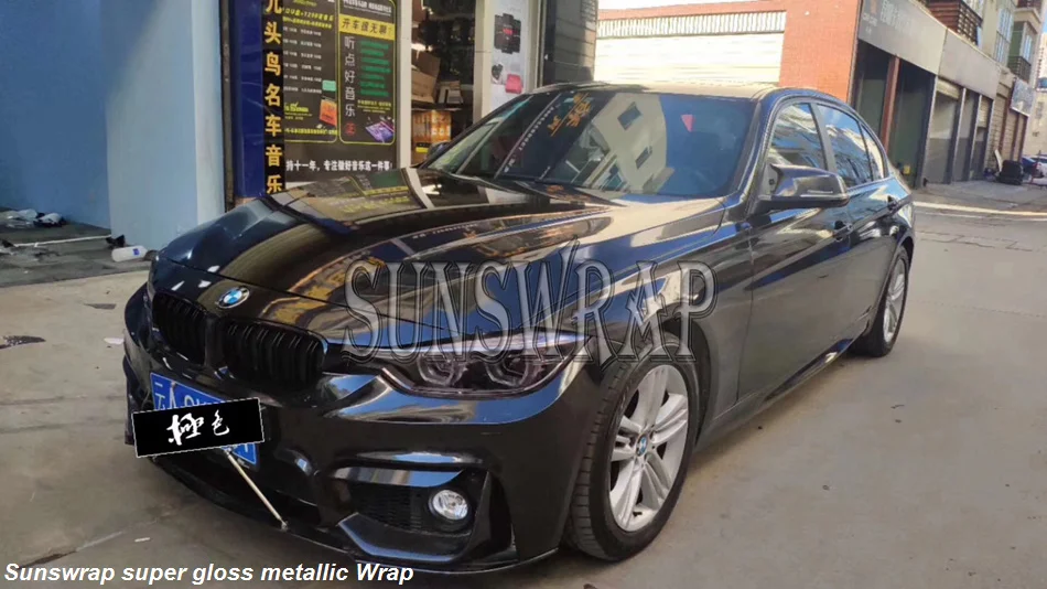 Top Quality Super Gloss Metallic Black Car Wrapping Vinyl Stickers Vehicle Car Wraps With Bubble Free 5x59ft/roll