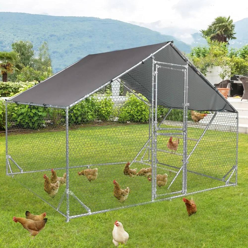 

Metal Chicken Coop Run with Roof Cover, 9.8'x6.5'x6.5' Large Walk-in Poultry Enclosure for 6-10 Chickens, Ducks, Rabbits (L)