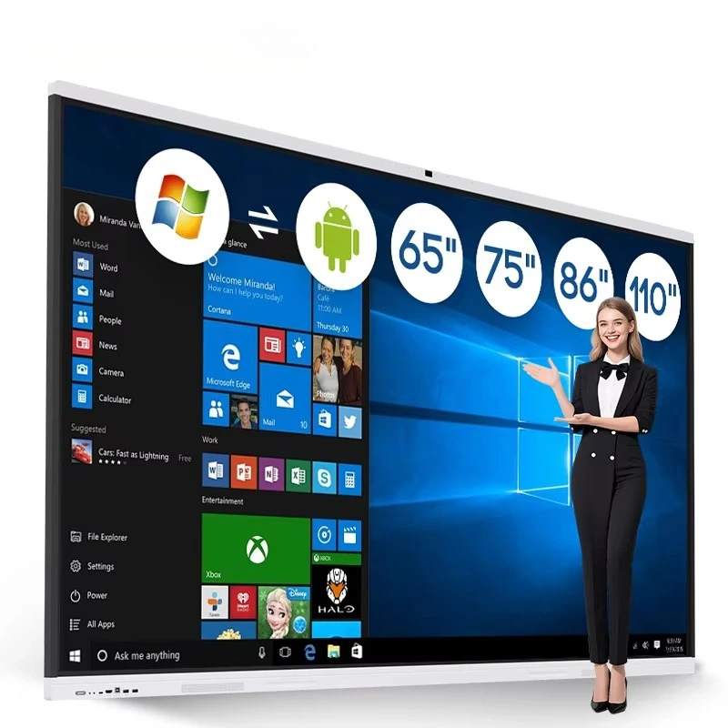 55/65/75/85/98 Inch 4K LCD Interactive Electronic Whiteboard 40-Point Touch Screen For Classroom School Use Android/Windows OS