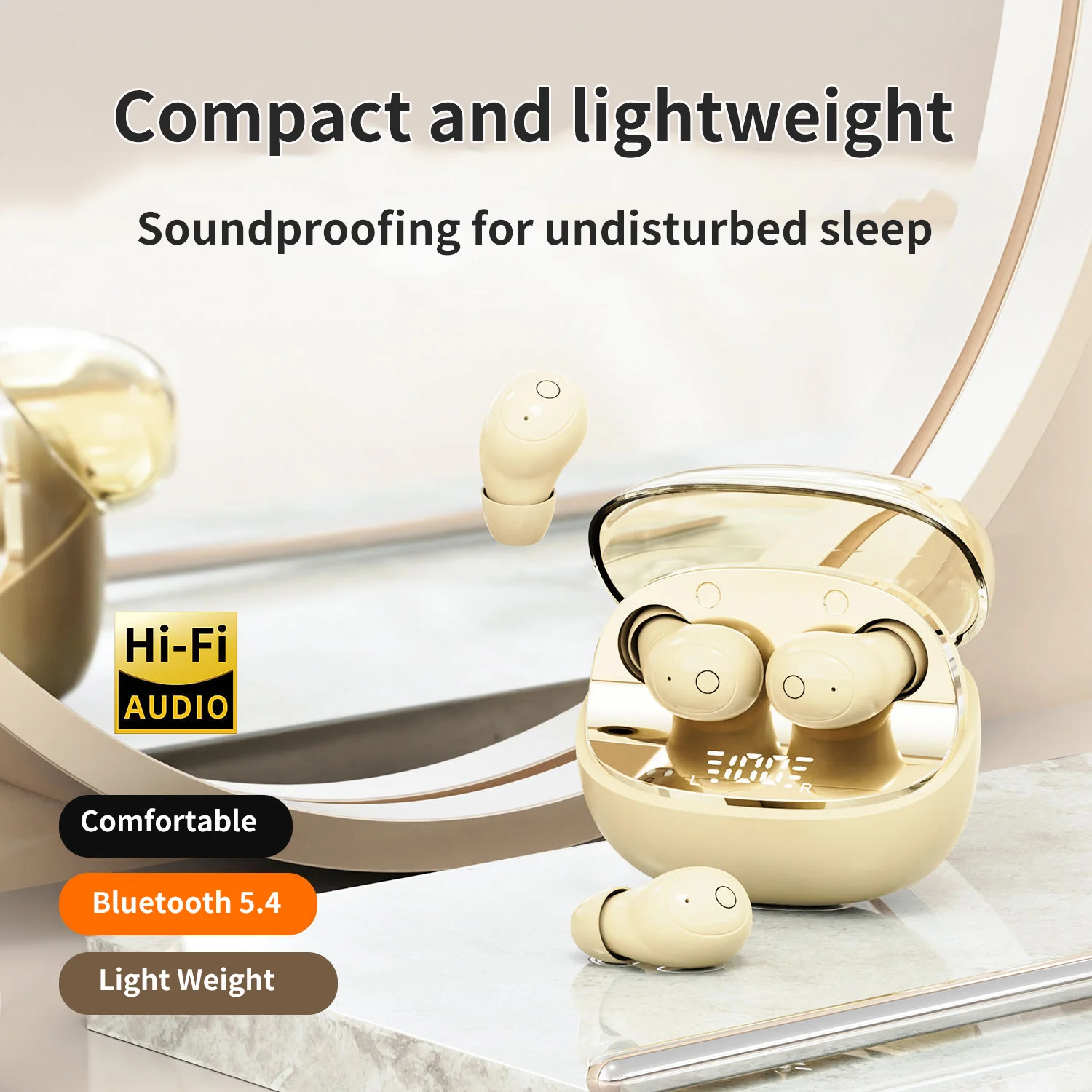 

Наушники SleepBean Bluetooth 5.4 с индикатором заряда, миниатюрные, легкие, с шумоподавлением, длительным временем автономной работы