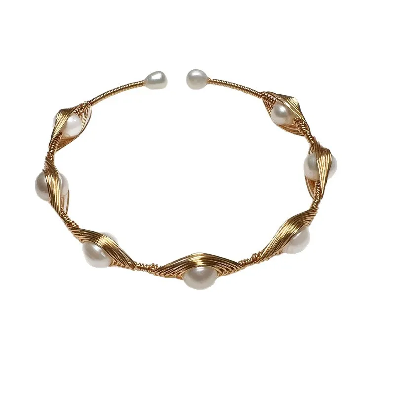 Natural Freshwater Pearl Evil Eye Bangle For Women Color‑Retaining Fashion Pearl Accessories Bracelet Jewelry Wholesale