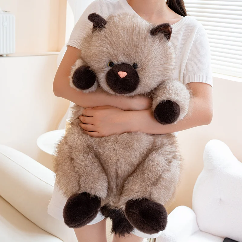 

Adorable Fluffy Cat Plush Light Brown Dark Brown Gray With Big Eyes And Soft Texture Kawaii Stuffed Gentle Accent Room