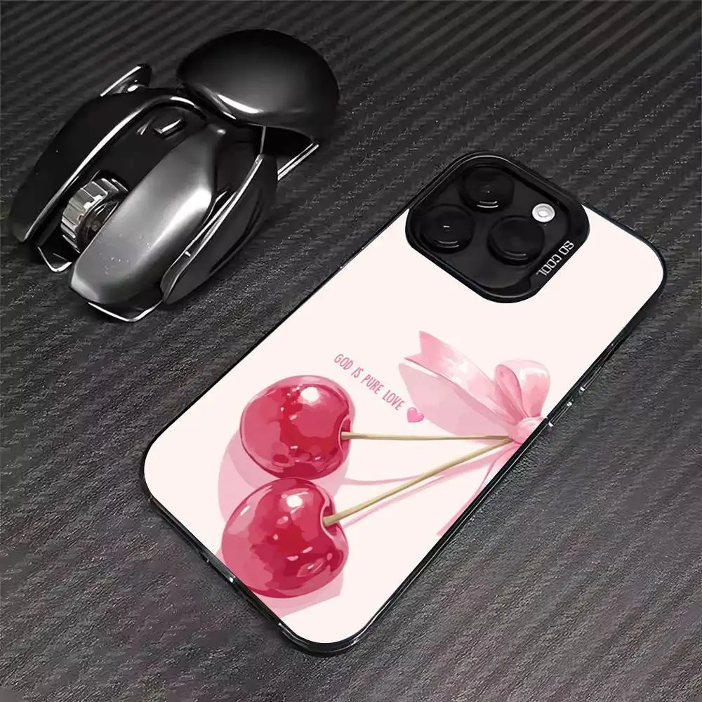 لطيف الفاكهة الوردي الكرز جراب هاتف آيفون 17 16 15 14 13 12 11 برو ماكس XS ماكس 7 8 زائد للصدمات سيليكون ماتي غطاء