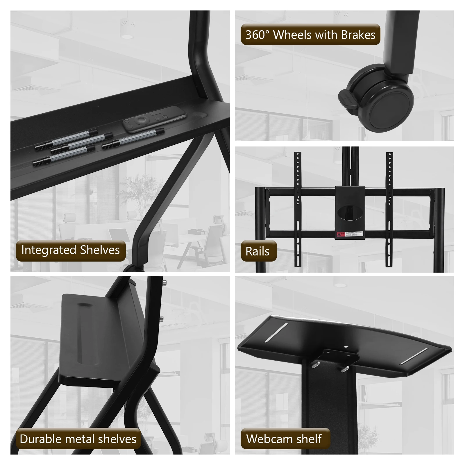 

Mobile Stand 42-75inch with 360° Rotating Wheels Display Screen Trolley Height Adjustable Mobile TV Trolley 300lbs Capacity