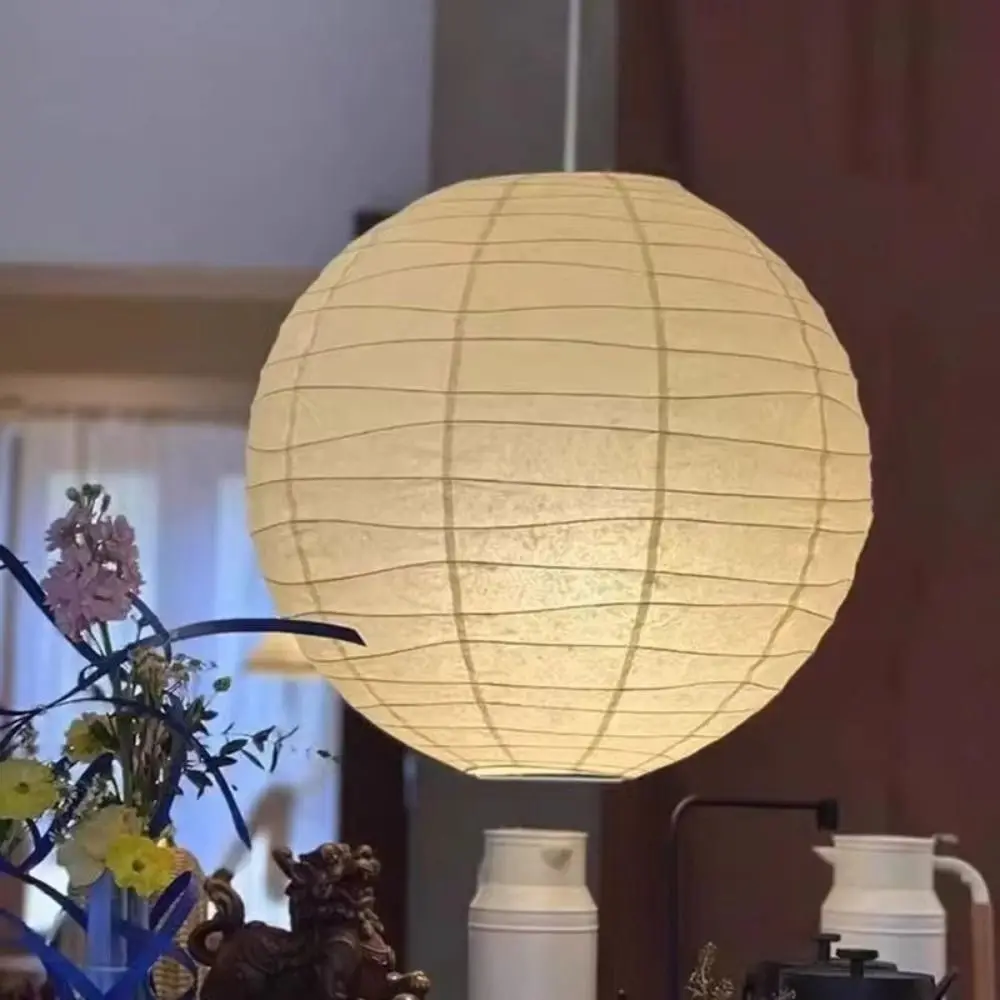 Wabi-Sabi Spherical Paper Lantern Irregular Shape Vintage Pendant Lamp Large Round LED Compatible Lampshade Home Decor