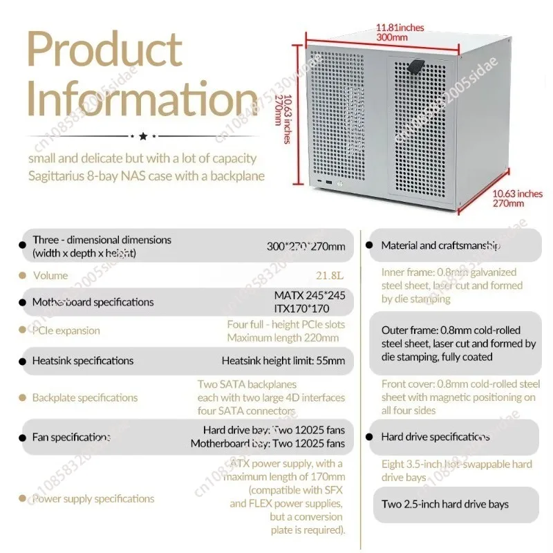 

ATX Power Supply,Sagittarius 8-Bay NAS Tower Case with Backplane,MATX,Full-Height PCIe Expansion,Optimized for Synology UNRAID