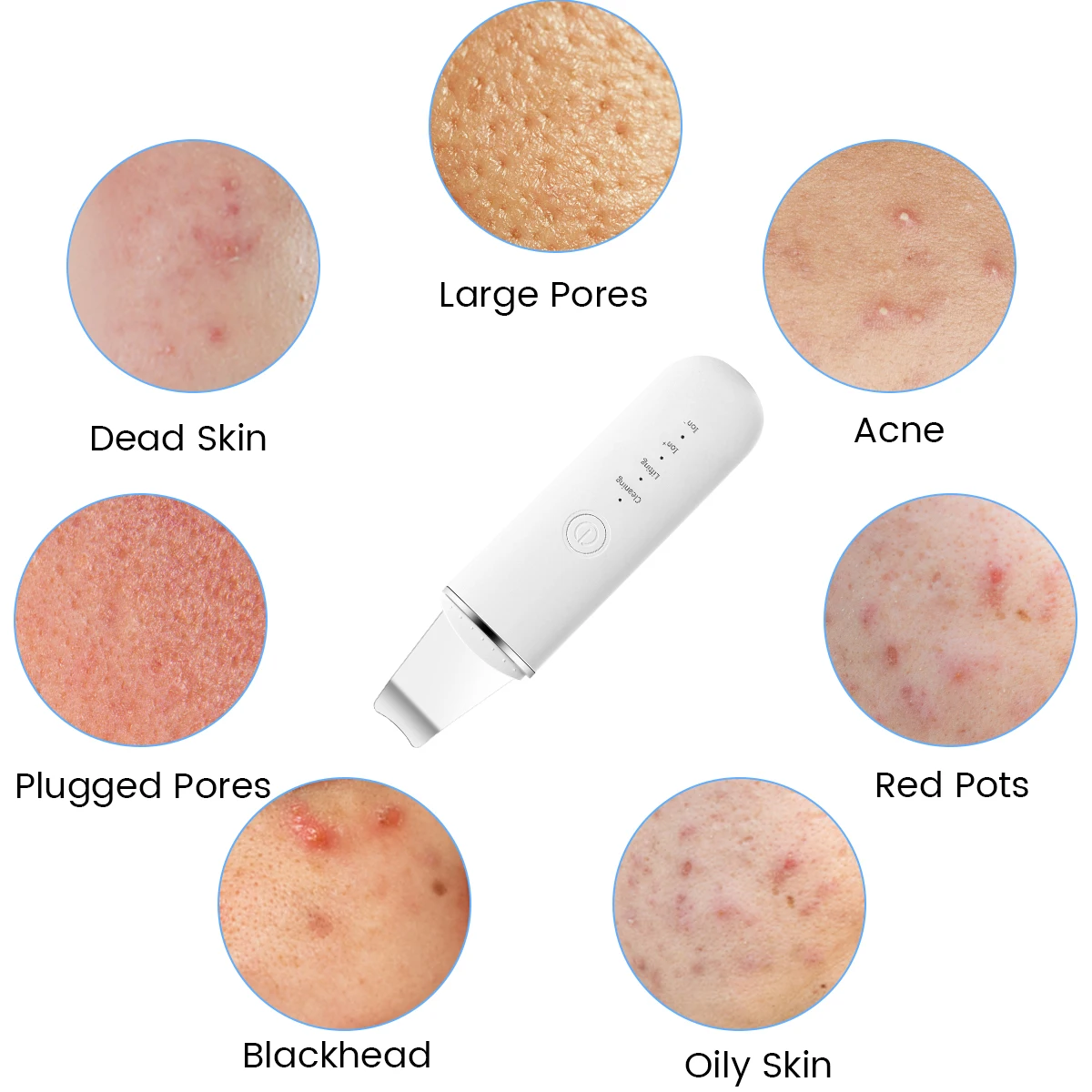 الكهربائية بالموجات فوق الصوتية الوجه الجلد ملعقة USB قابلة للشحن الوجه الجلد الغسيل 4-وضع التطهير العميق البثرة مكشطة أدوات التجميل