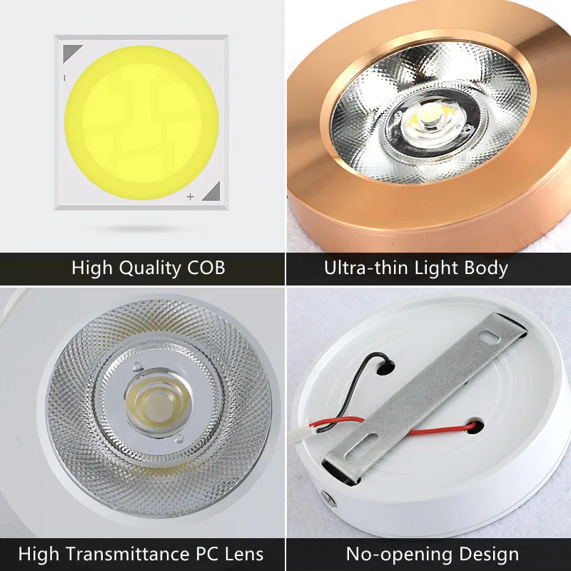 Поверхностный светодиодный потолочный светильник 5 Вт, потолочные светильники 7 Вт, ультратонкие светодиодные точечные светильники COB без драйвера, 220 В, внутренние потолочные светильники