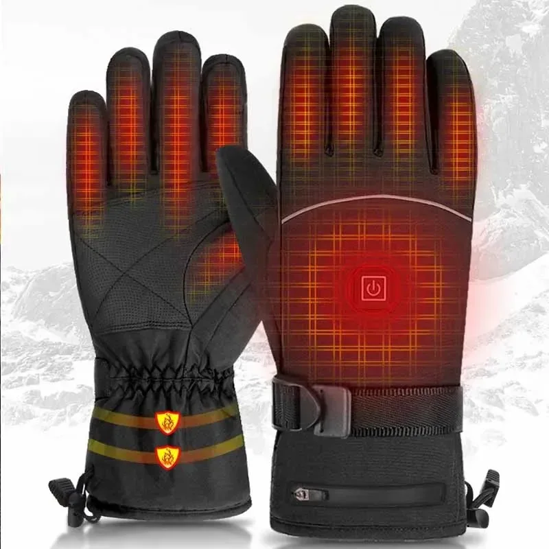 Electric Heated Gloves Motorcycle Winter Moto Heated Gloves Warm Waterproof Rechargeable Heating Thermal Gloves for Snowmobile