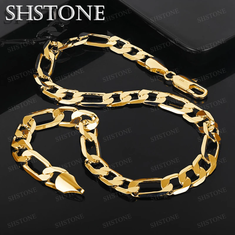 

SHSTONE 18K Gold 12mm Figaro Chain Necklaces For Woman Men Hip Rock Party Wedding Fashion Trendy Jewelry Lovers Birthday Gift