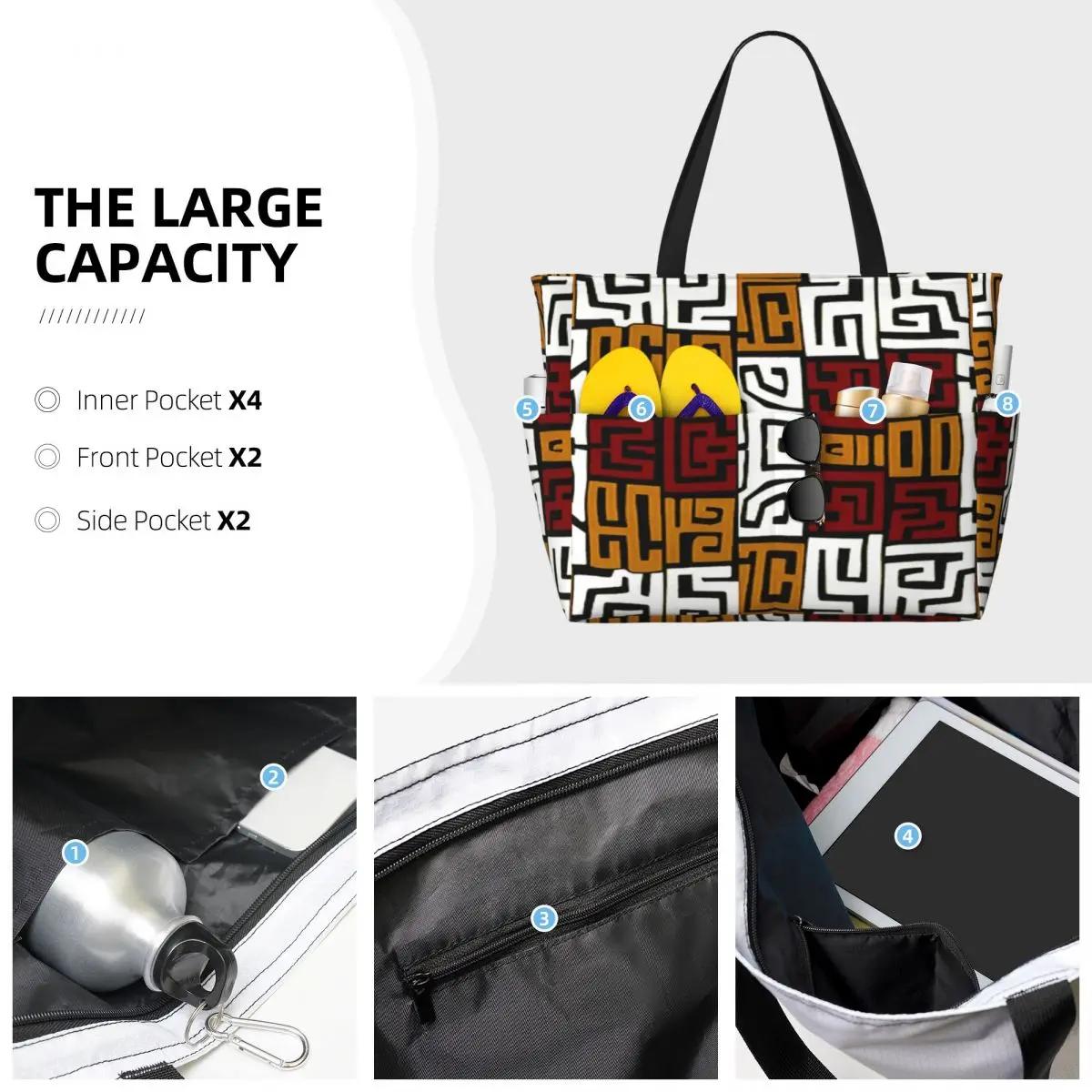 Bolso de playa de tela africana Kuba, bolso deportivo para gimnasio, yoga, bolso grande, bolso de viaje para mujer, bolso para actividades físicas.