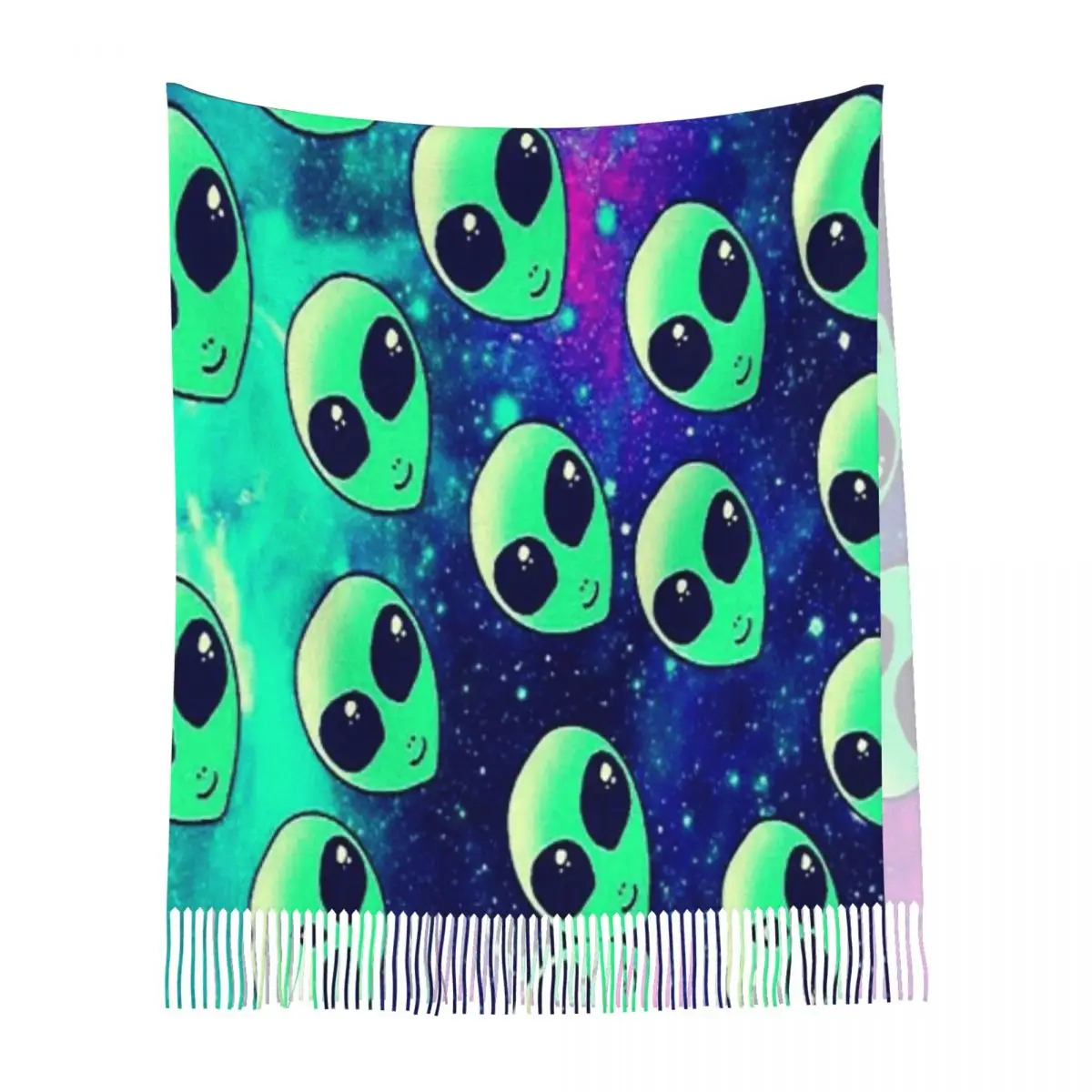 Funny Alien Pattern Scarf Tassel Scarves for Women Soft Warm Shawls and Wraps Long Fall Winter Shawl Wrap