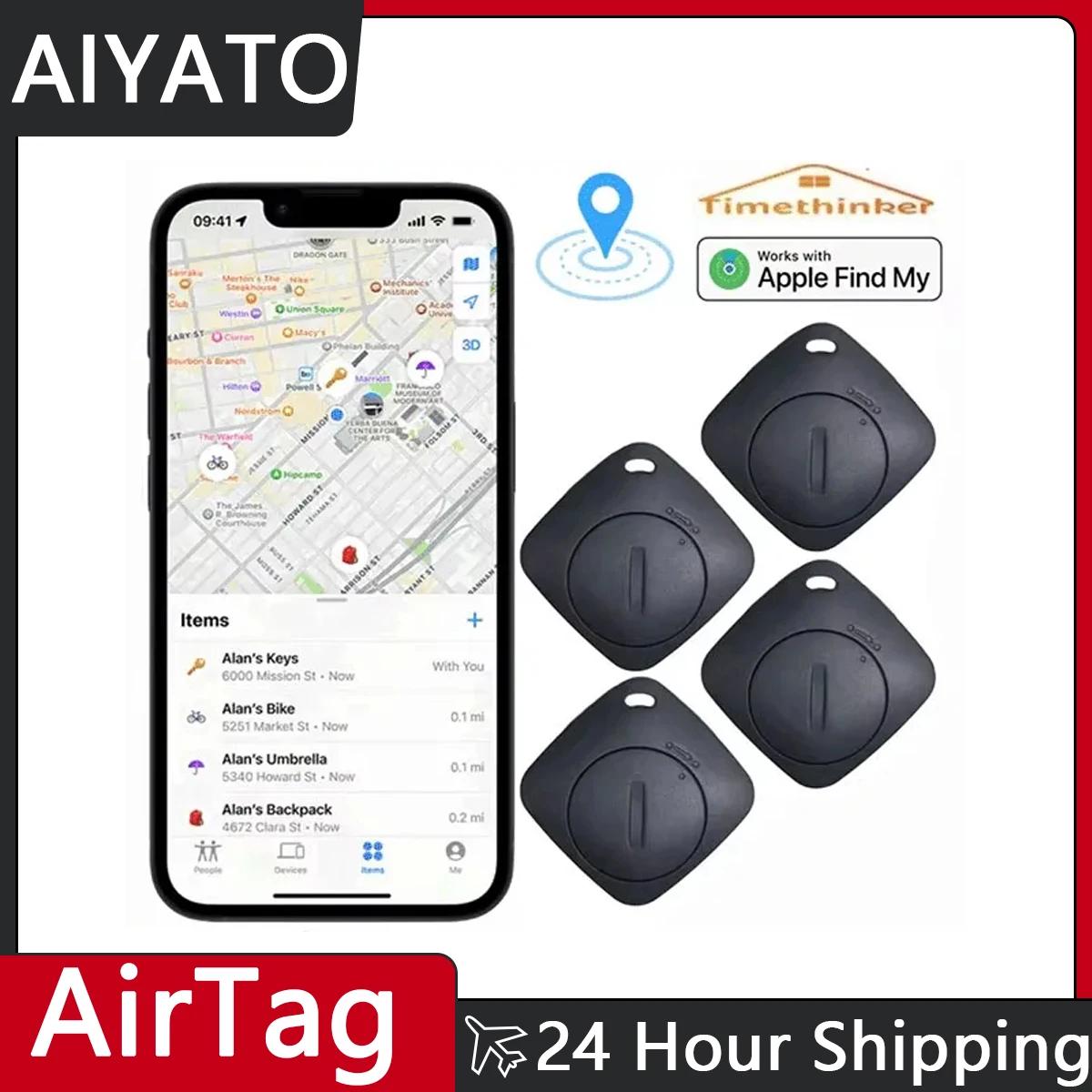 

AIYATO Bluetooth Key Finder работает с Apple Find My Global Network Smart AirTag Tracker для систем IOS Локатор предметов для сумок