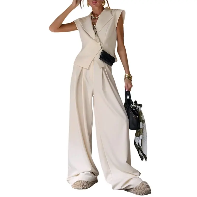 

CYL-Sleeveless Jacket & Wide Leg Pants For Prom And Daily Wear