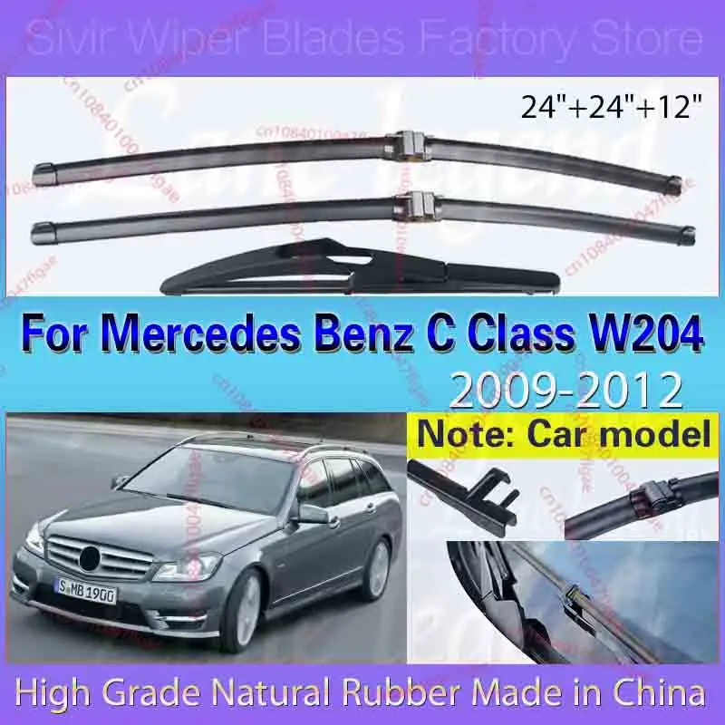 

Автомобильный дворник для Mercedes Benz C Class W204 2009 2010 2011 2012, передние и задние щетки стеклоочистителя, лобовое стекло, 24 "+ 24" + 12"